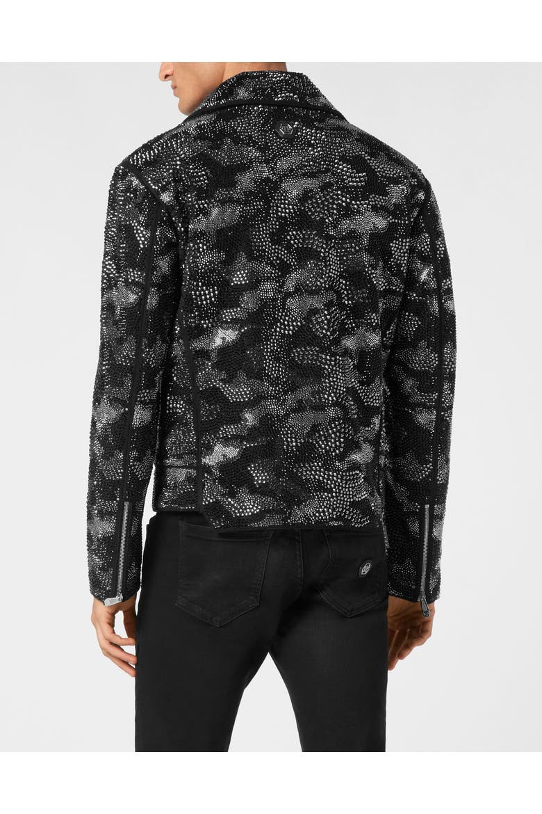 Strass Leather Biker Jacket Camouflage Men, Alternate, color, black