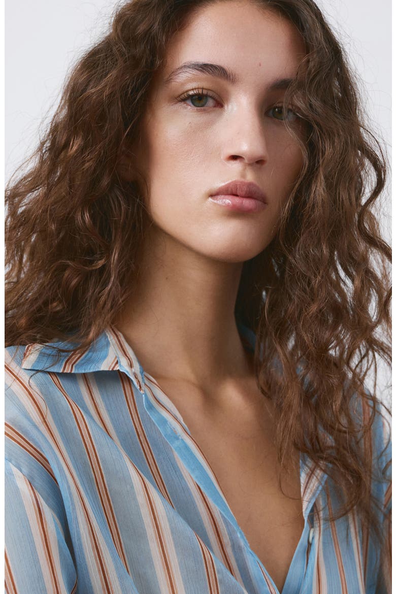 Stripe Scarf Hem Button-Up Shirt, Alternate, color, BLUE