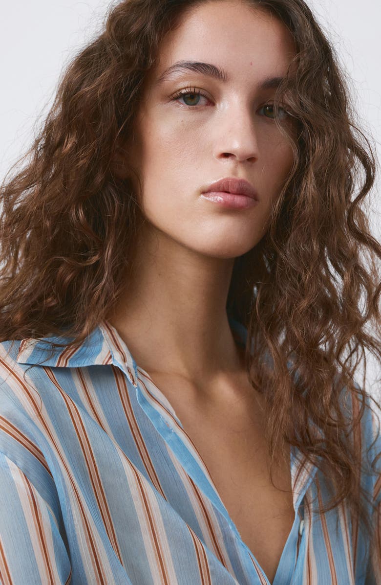 MANGO Stripe Scarf Hem Button-Up Shirt, Alternate, color, 