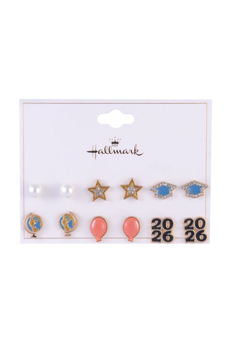 2026 Graduation 6 Pack Stud Earring Set, Alternate, color, Black