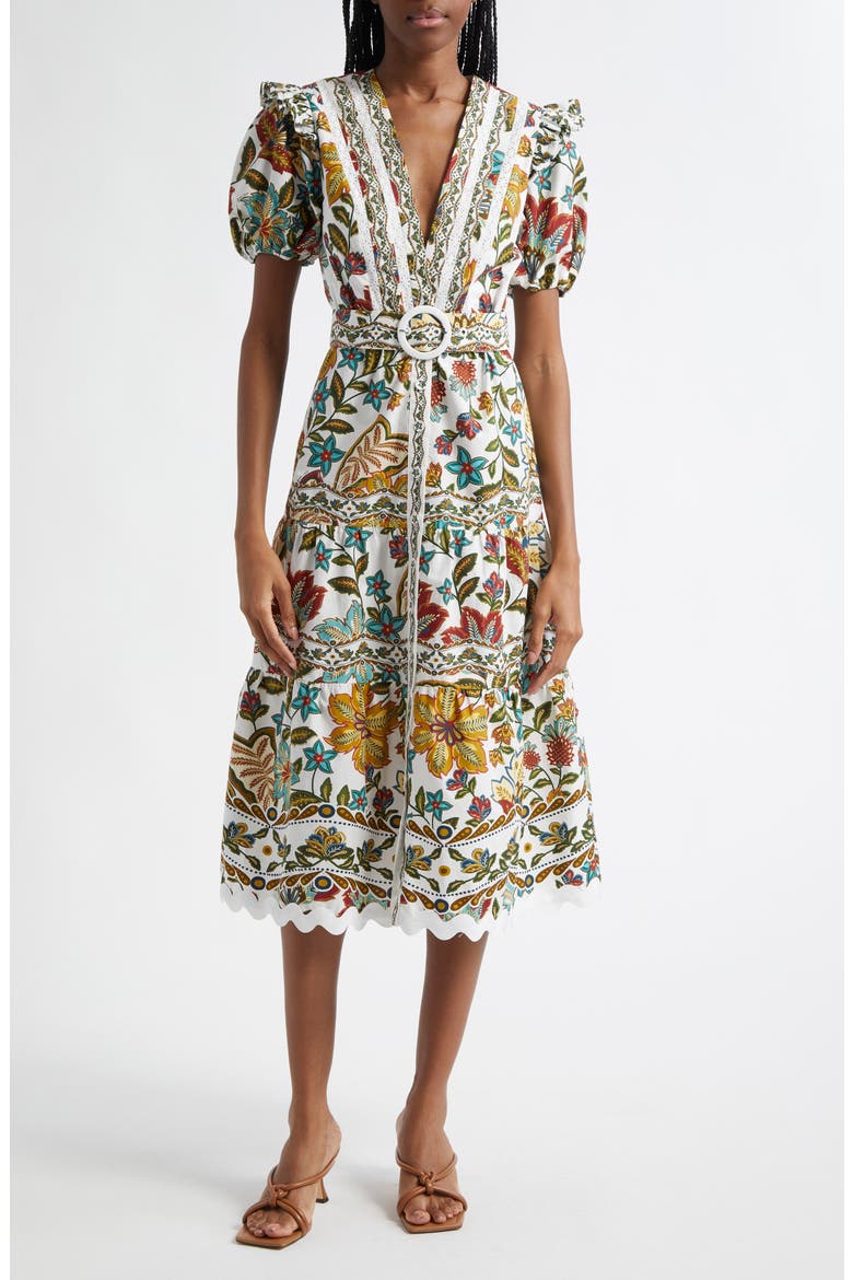 Botanicals Cotton Midi Dress, Main, color, OFF-WHITE