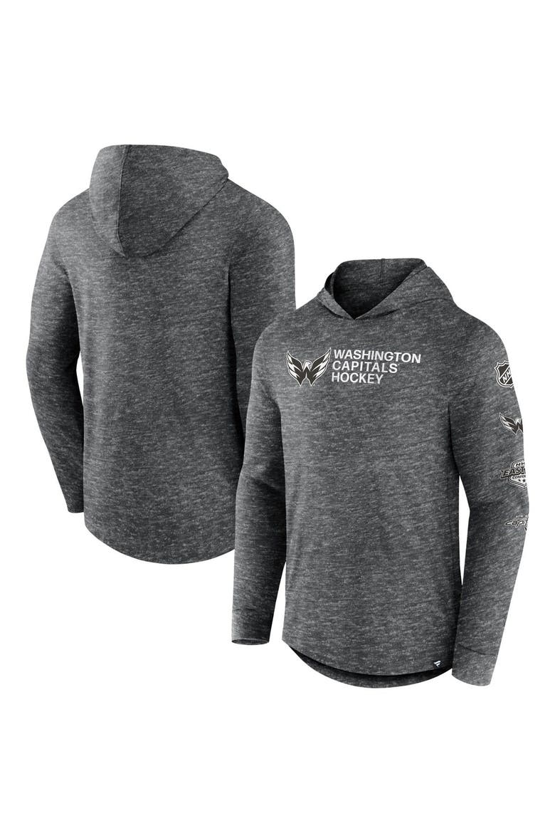 Men's Fanatics Branded  Heather Charcoal Washington Capitals Stacked Long Sleeve Hoodie T-Shirt, Main, color, Heather Charcoal