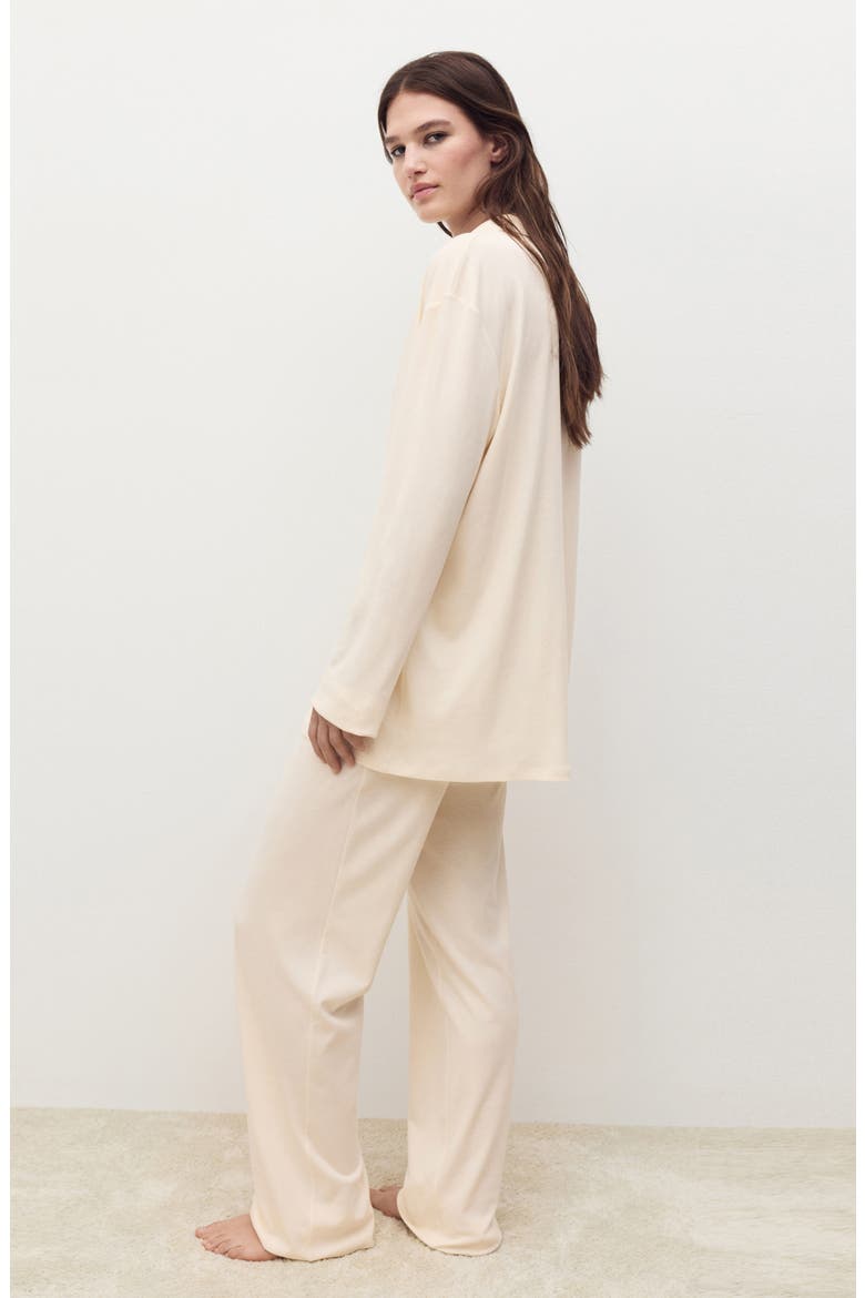 Long-Sleeve Cotton Pajama Shirt, Alternate, color, VANILLA