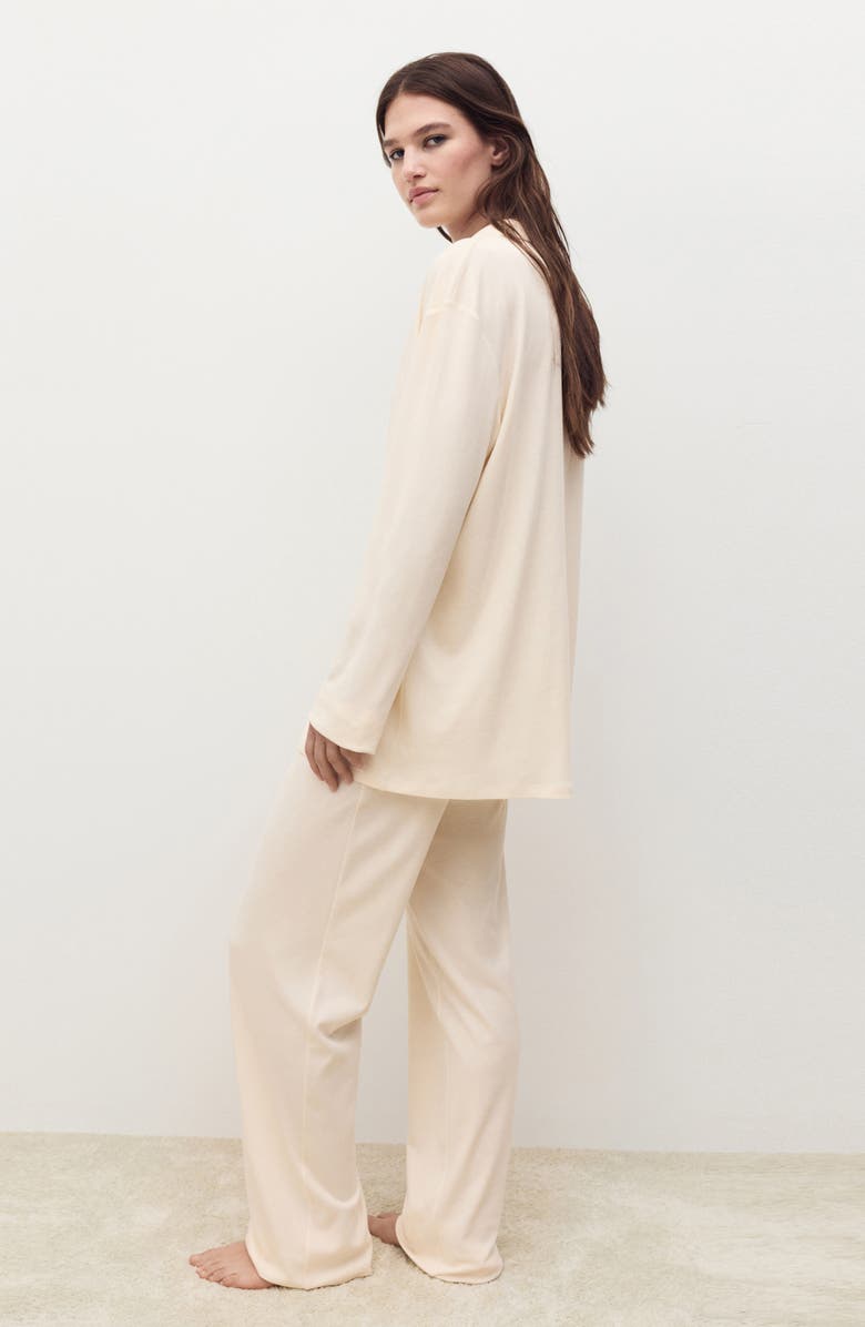 MANGO Long-Sleeve Cotton Pajama Shirt, Alternate, color, Vanilla