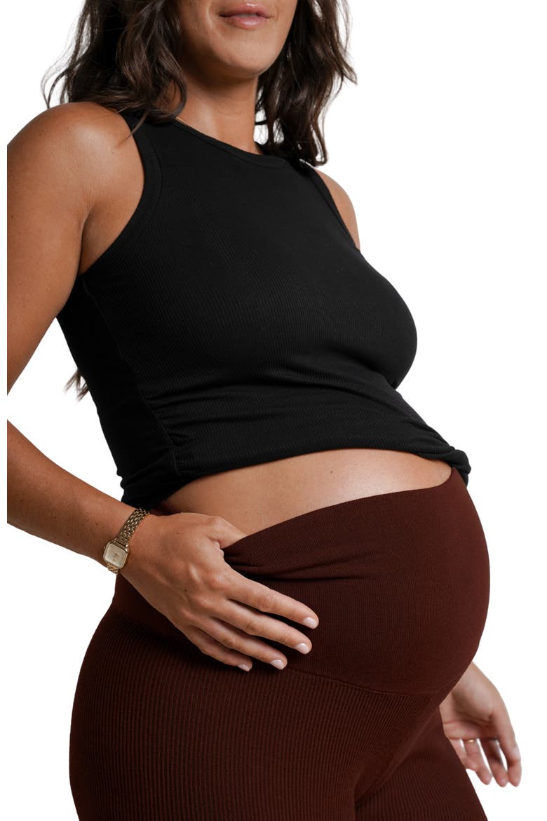 Georgina Foldover Maternity Knit Pants, Alternate, color, Chocolate