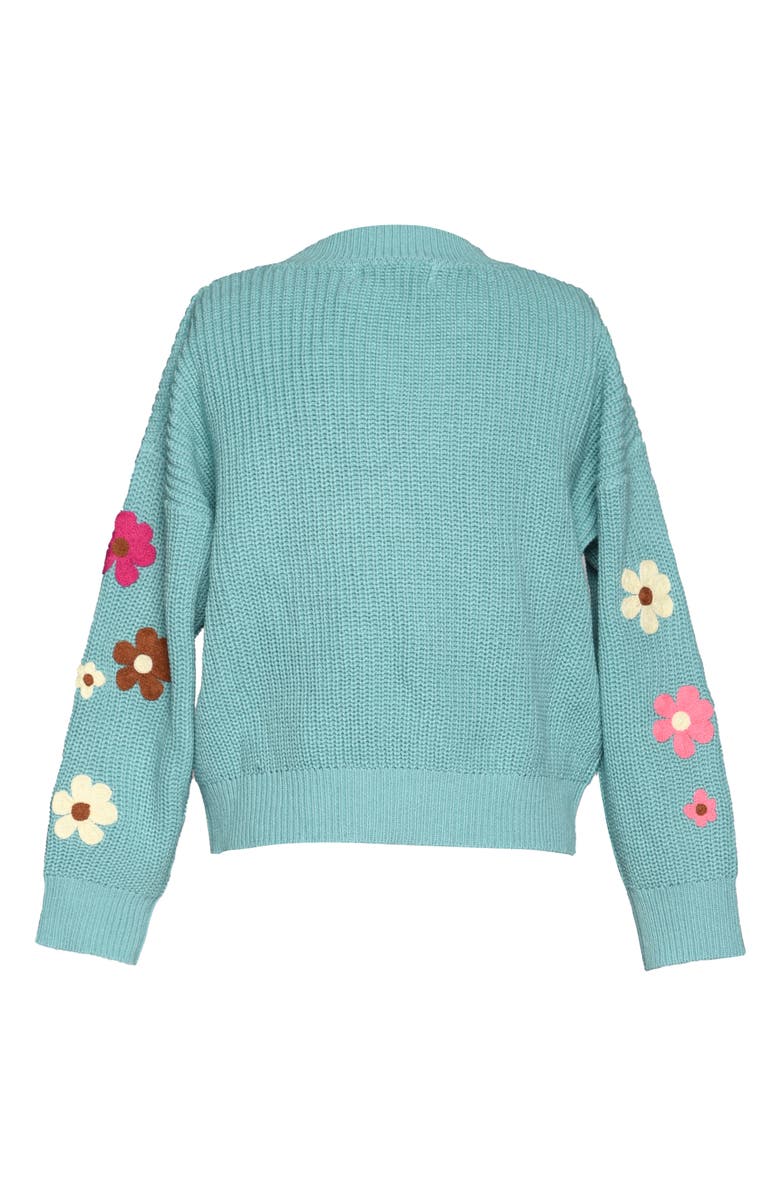 Truly Me Kids' Floral Appliqué Pumpkin Graphic Sweater, Alternate, color, Teal