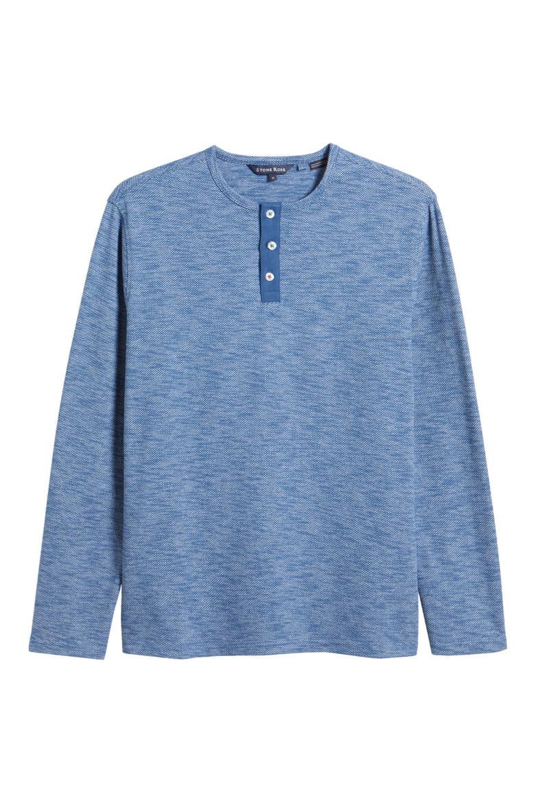 Performance Piqué Henley, Alternate, color, DENIM BLUE