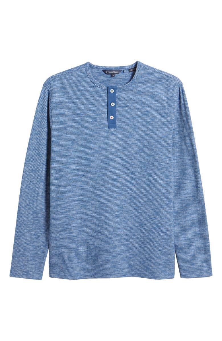 Stone Rose Performance Piqué Henley, Alternate, color, Denim Blue