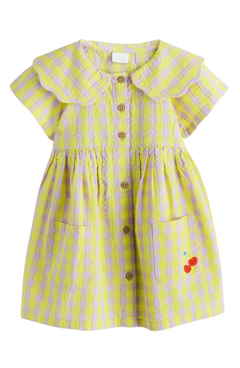 NEXT Kids' Scalloped Collar Gingham Seersucker Dress, Main, color, Yellow