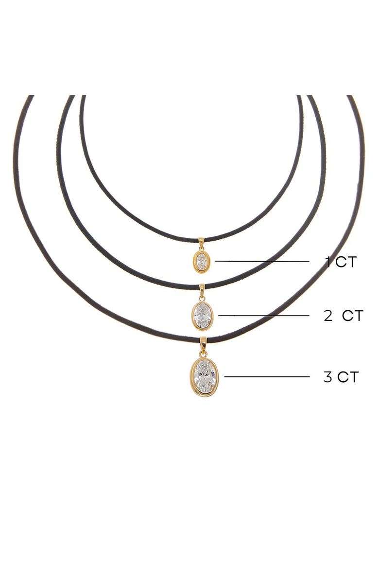 Lab Grown Diamond Oval Bezel Leather Chain Necklace 14K, Alternate, color, Black - 3 Carat