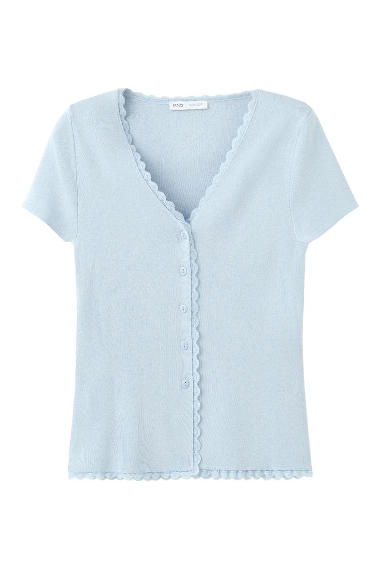 Lace Trim Short Sleeve V-Neck Cardigan, Alternate, color, SKY BLUE