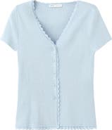 MANGO Lace Trim Short Sleeve V-Neck Cardigan