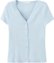 MANGO Lace Trim Short Sleeve V-Neck Cardigan