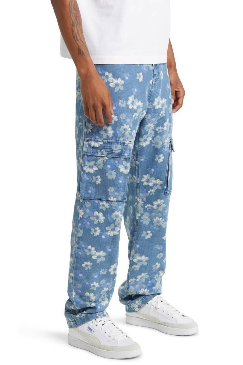 Garden Floral Denim Cargo Pants, Alternate, color, INDIGO