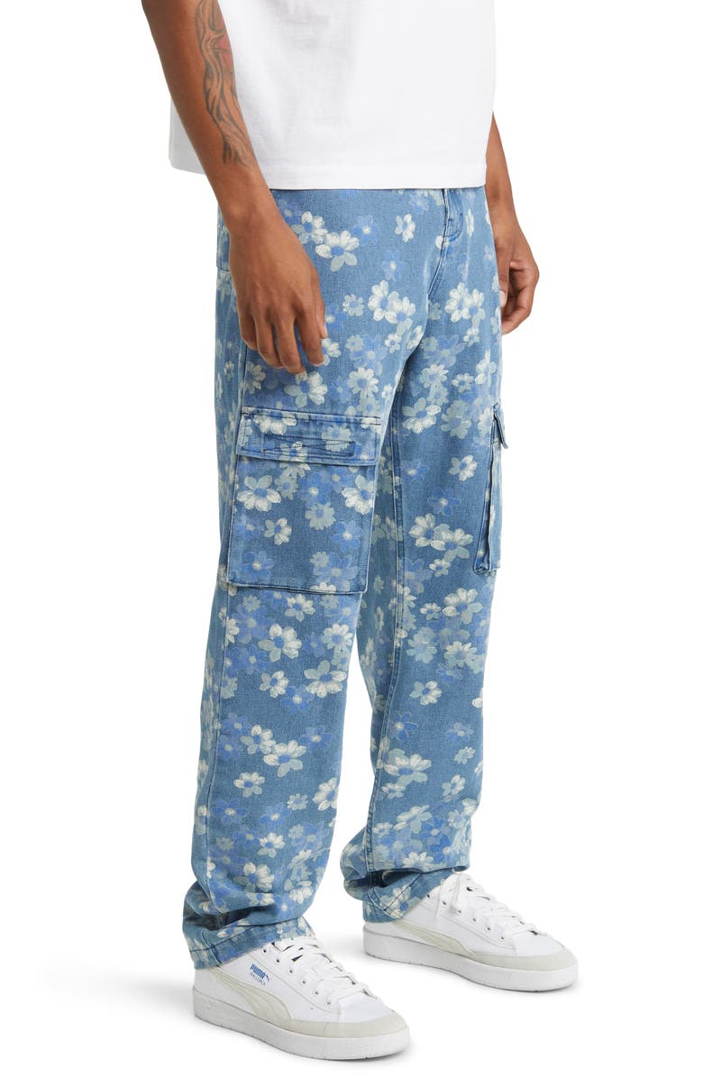 PLEASURES Garden Floral Denim Cargo Pants, Alternate, color,