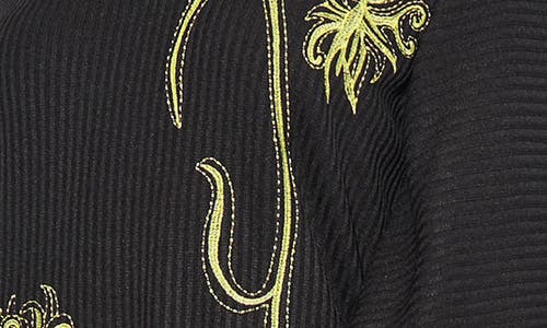 Ming Wang Heritage Fit Floral Embroidery Knit Midi Dress In Black/lemon