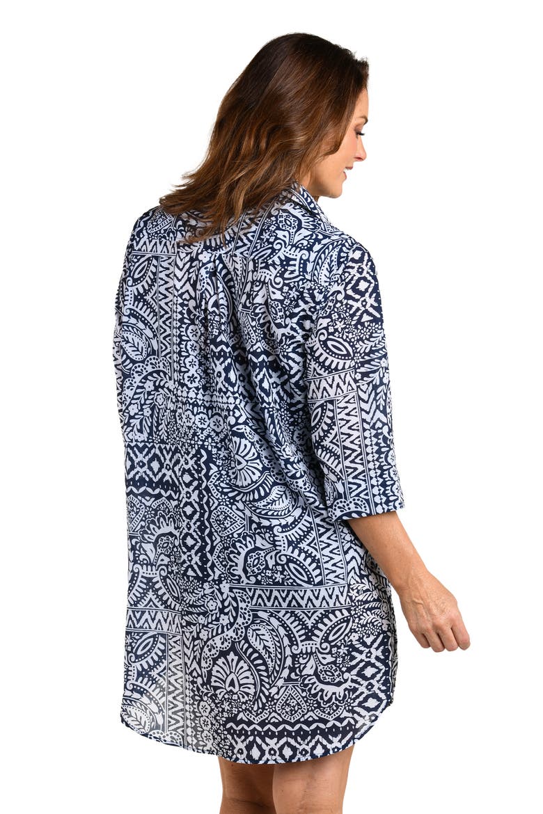 Island Bohemia Button Down Tunic Cover-Up, Alternate, color, INDIGO