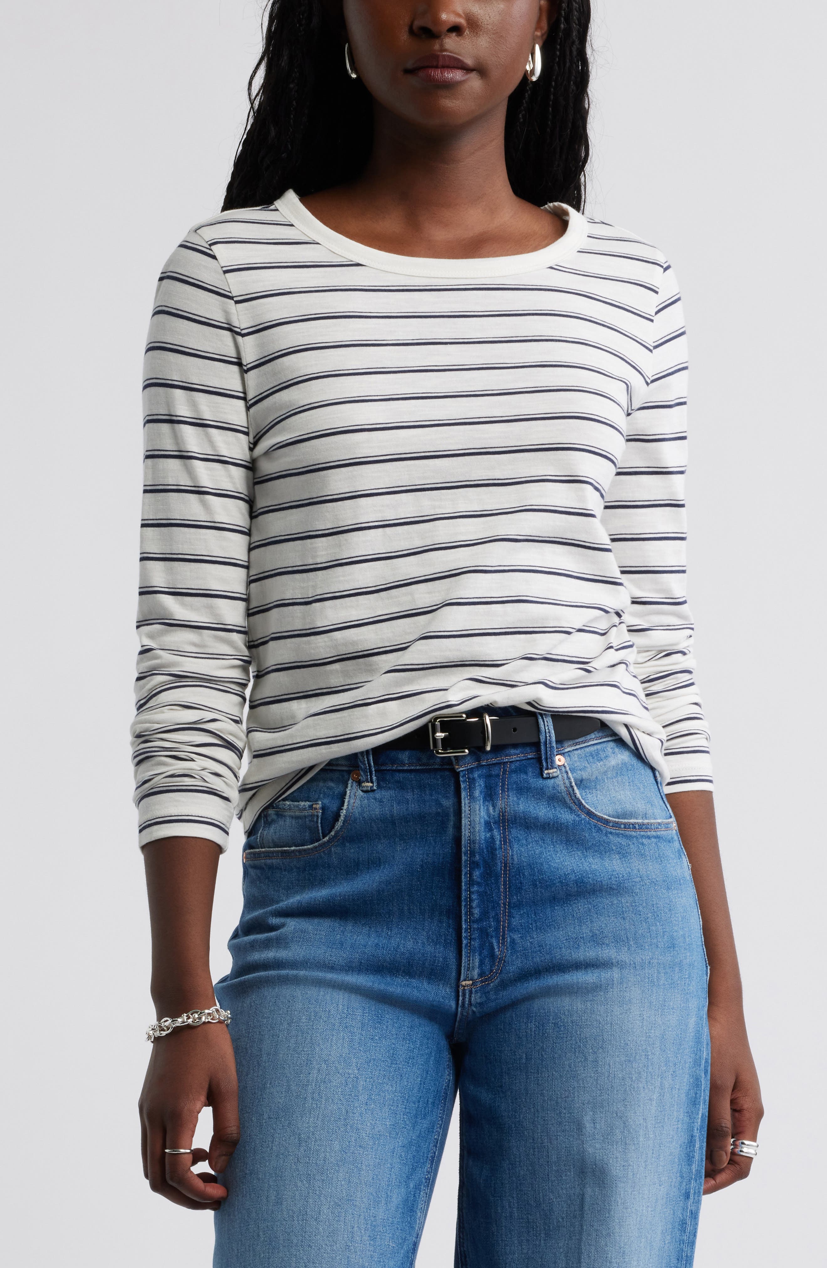 IVORY- NAVY JENNI STRIPE