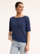 Majestic Filatures Stretch Linen Knit Three Quarter Sleeve Boatneck Shirt