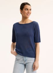 Majestic Filatures Stretch Linen Knit Three Quarter Sleeve Boatneck Shirt