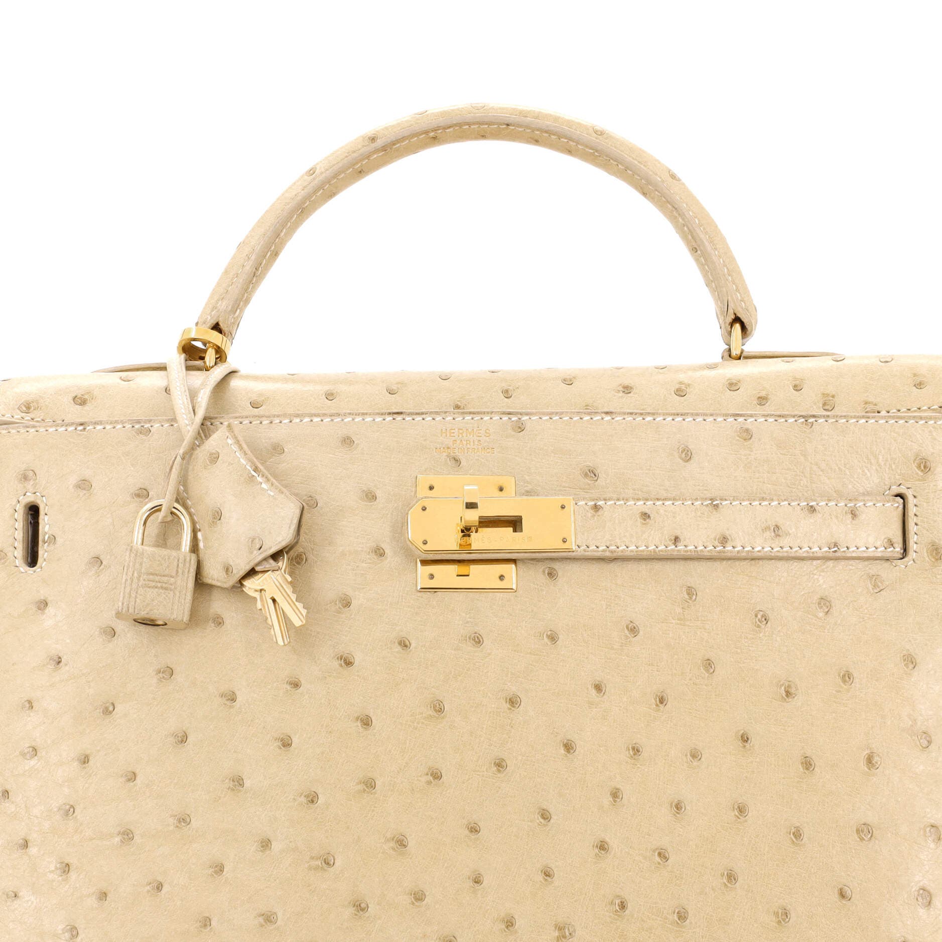 Pre-Owned Hermes Kelly Handbag Light Ostrich with Gold Hardware 32, Alternate, color, 