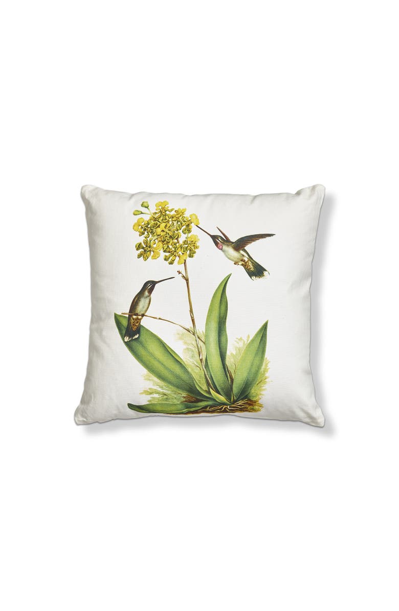 tag Hummingbird Yellow Flower Cotton Decorative Throw Pillow, Main, color, White