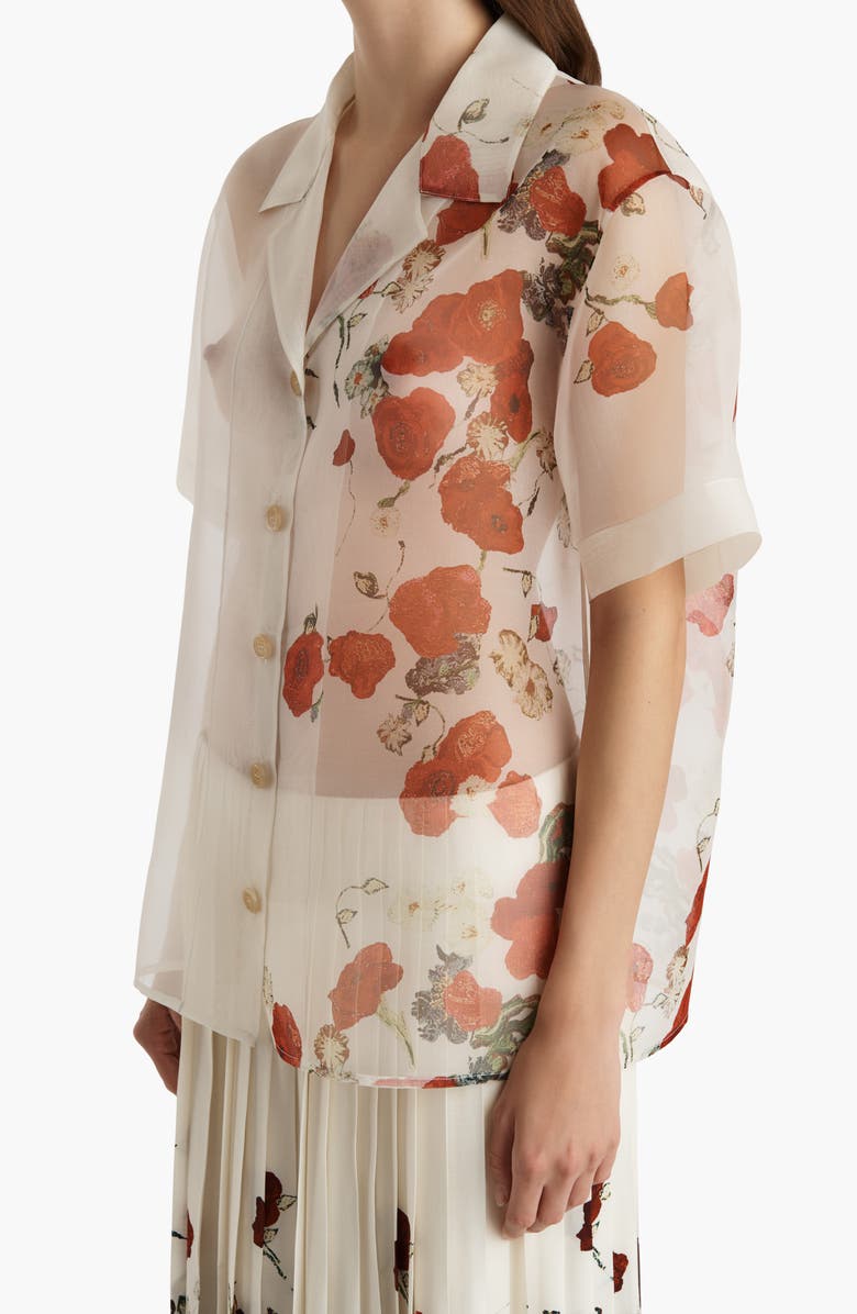 Khaite Riordan Floral Silk Organza Camp Shirt, Alternate, color, Cream / Red