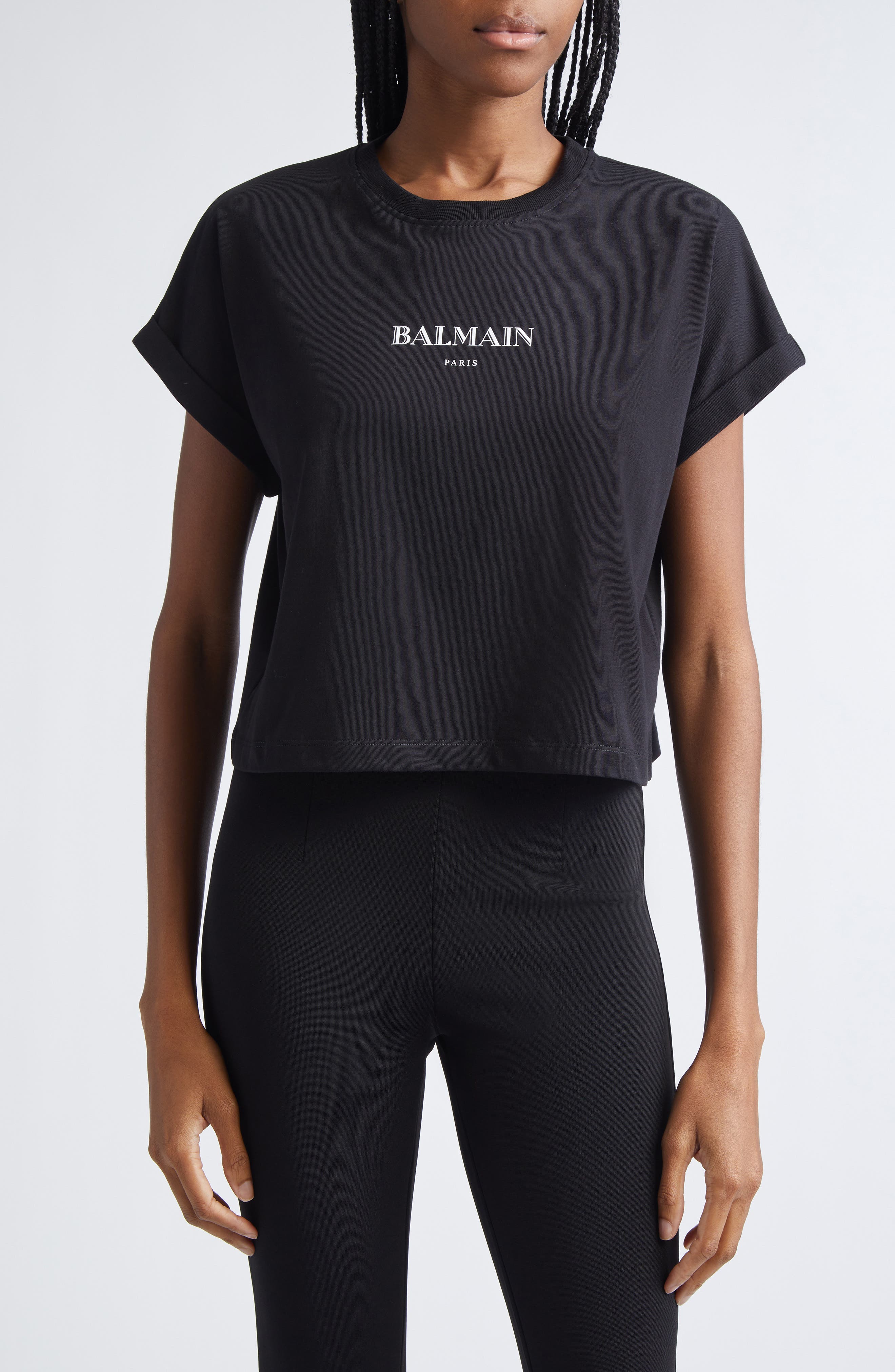 Balmain Logo Crop Graphic T-Shirt (Women) | Nordstrom