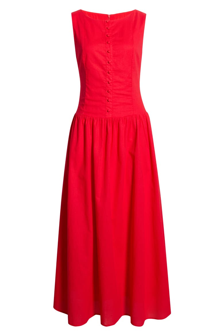 Evie Cotton & Linen Buttoned Maxi Dress, Alternate, color, RED