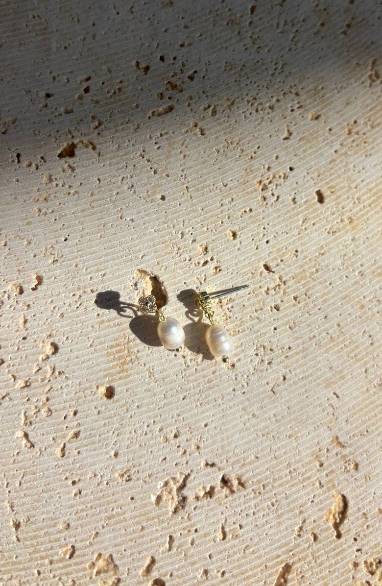 Adornia 14K Gold Plated Cubic Zirconia & Freshwater Pearl Drop Earrings, Alternate, color, Gold/ White