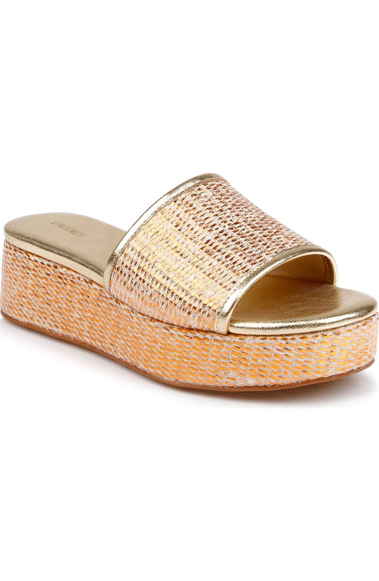 L'AGENCE Inaya Platform Sandal, Main, color, Gold Rafia