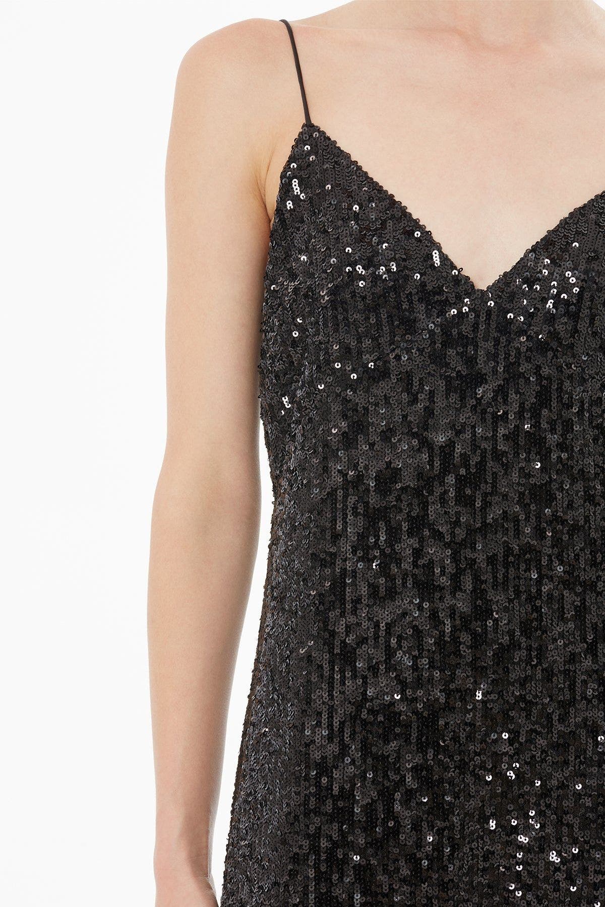Sleek Satin V-Neck Spaghetti Strap Dress - image 2