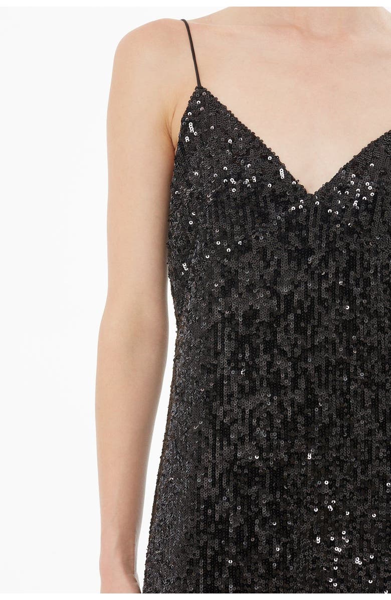 Gizia Spaghetti Strap V-Neck Satin Dress, Alternate, color, Black