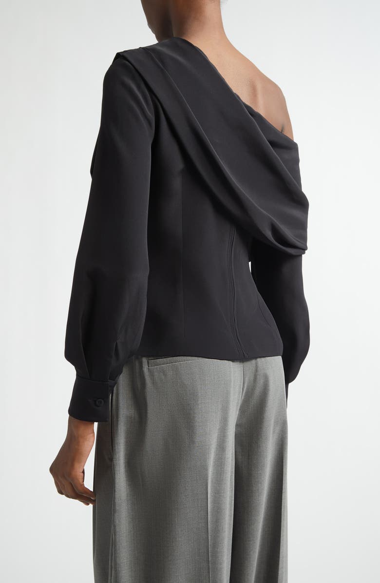 Emilia Wickstead Alida One-Shoulder Silk Crêpe de Chine Top, Alternate, color, Black
