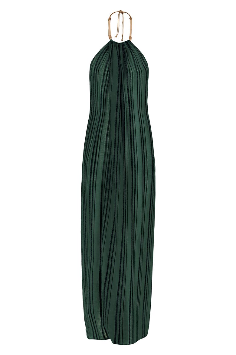 Cloe Stripe Halter Semisheer Cover-Up Dress, Alternate, color, GREEN