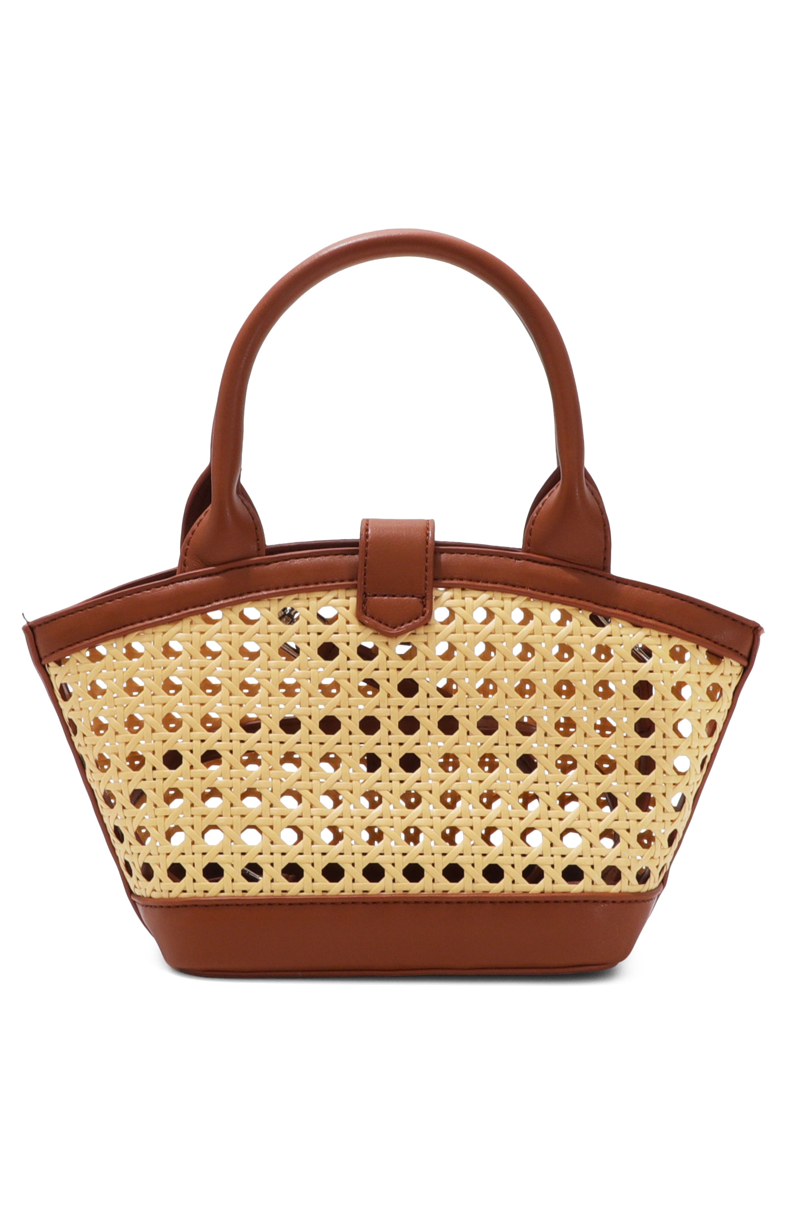 Kane Rattan Faux Leather Shoulder Bag, Alternate, color, BROWN/ TAN