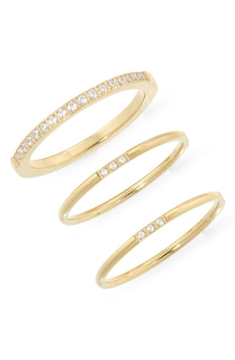 Set of 3 Waterproof Cubic Zirconia Skinny Band Rings