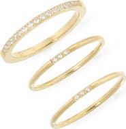 Nordstrom Set of 3 Waterproof Cubic Zirconia Skinny Band Rings