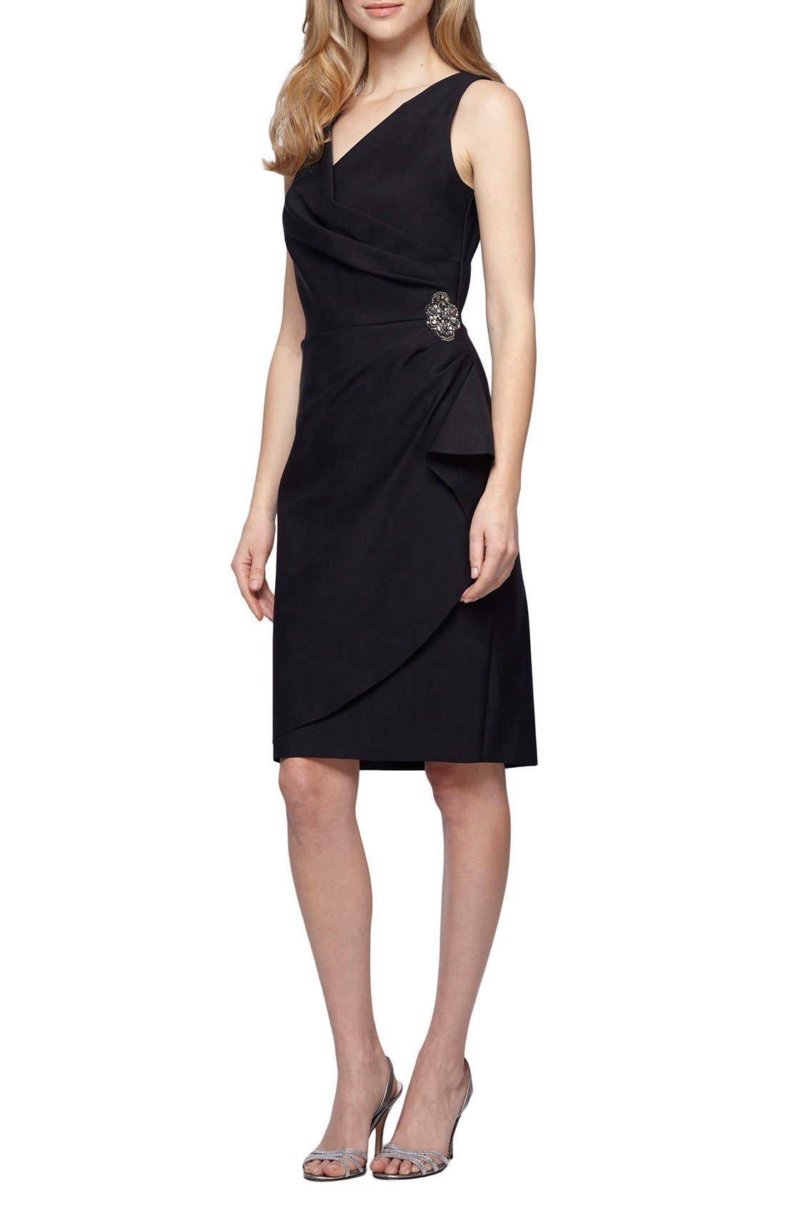 alex evenings side ruched cocktail dress Alex Evenings Cocktail Party Dress V-neck Side Ruched Ruffle Embellished NWT 4