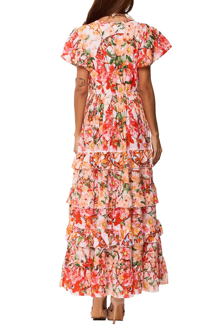 Floral Cap Sleeve Tiered Ruffle Maxi Dress, Alternate, color, ORANGE