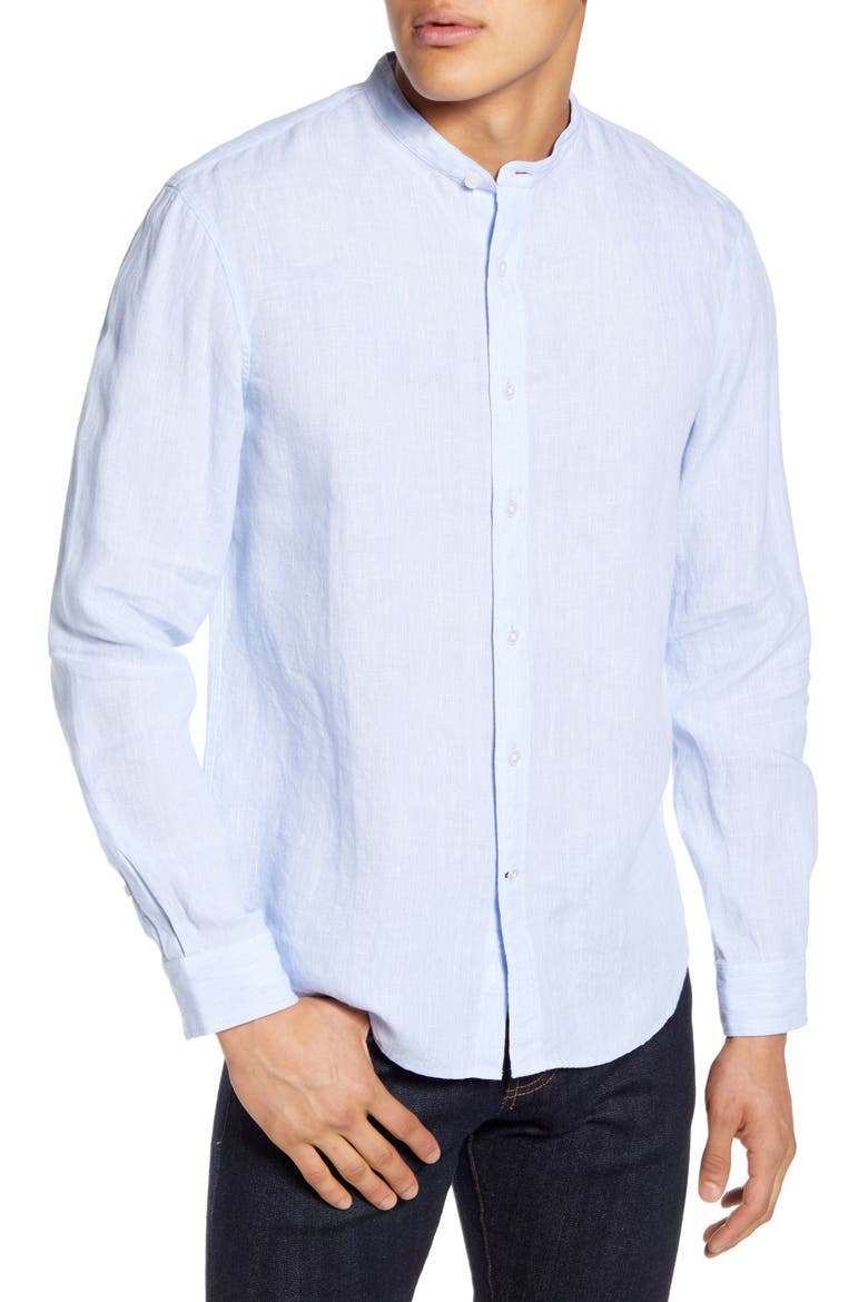 Slim Fit Linen Button-Up Shirt, Main, color, LIGHT BLUE
