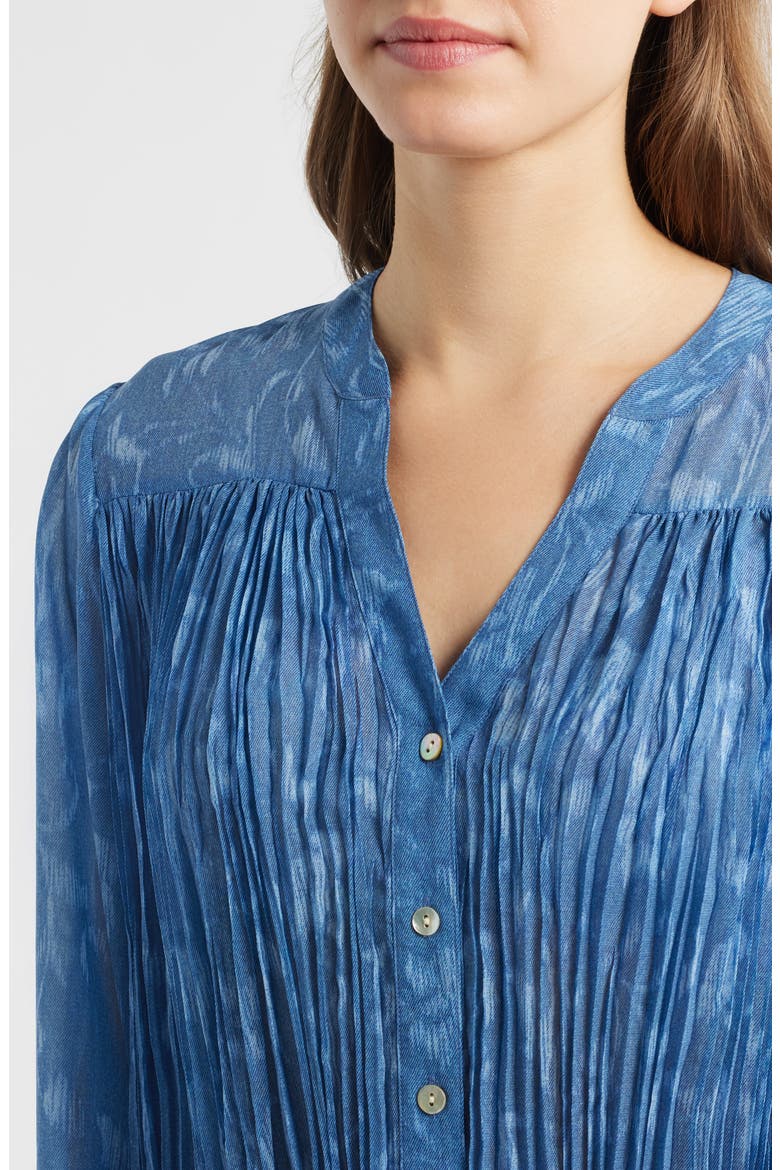 Pleated Denim Shirt, Alternate, color, INDIGO IKAT FLORAL