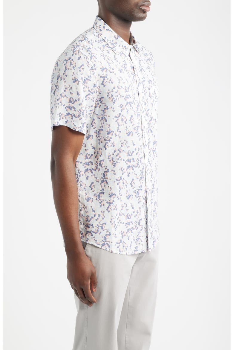 Fan Floral Printed Short Sleeve Linen Button-Up Shirt, Alternate, color, BLUE BIJOU FAN FLORAL