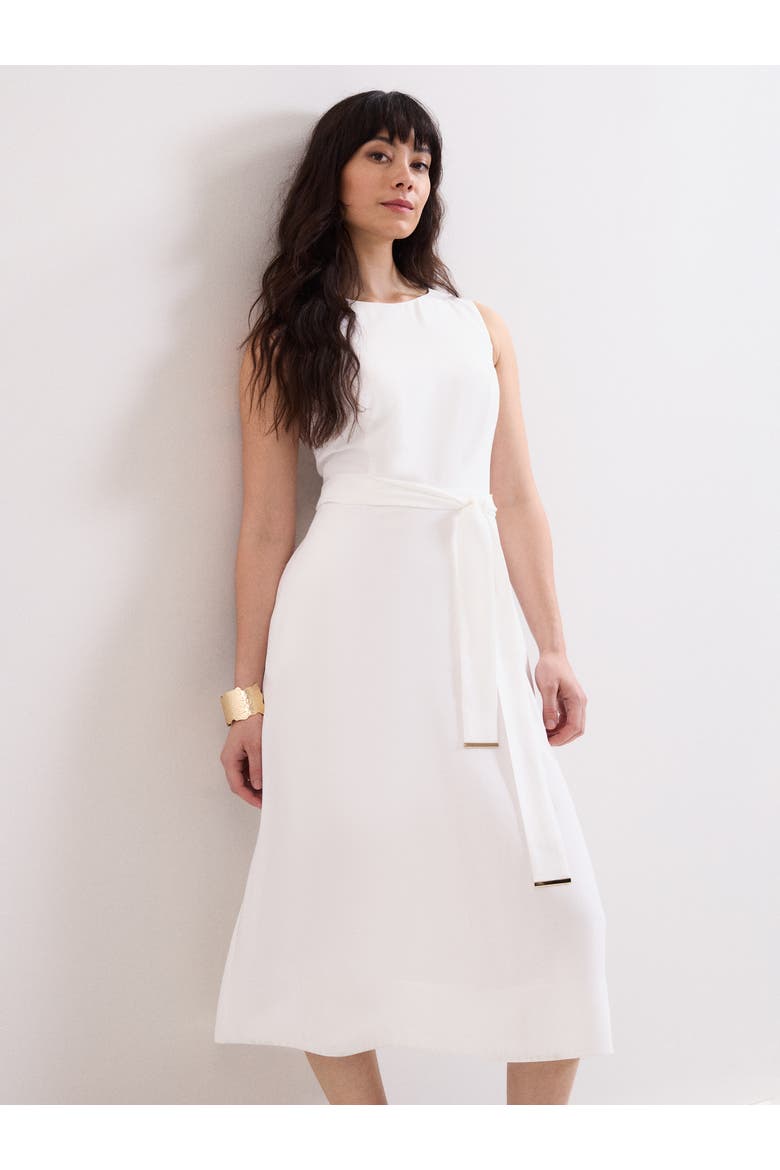 Marta Tie Belt Midi Dress, Alternate, color, White