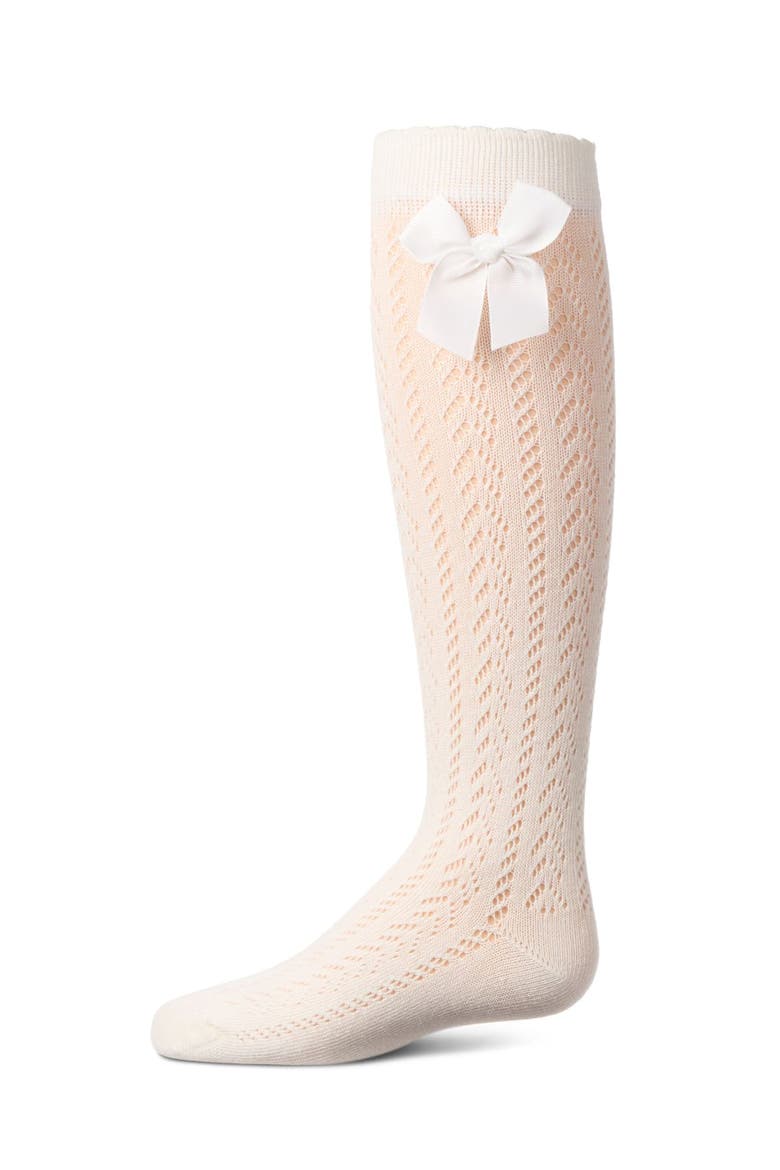Crochet Bow Knee High Sock, Main, color, Winter White