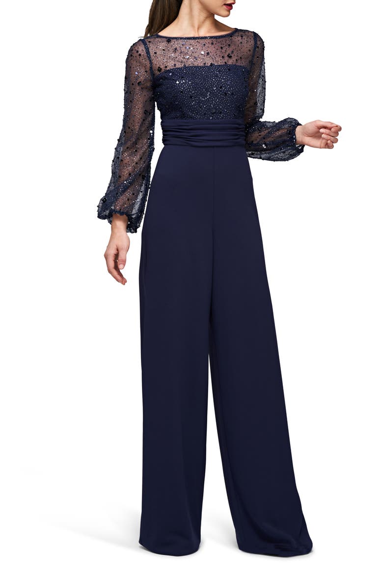 Raelynn Embellished Long Sleeve Wide Leg Jumpsuit, Alternate, color, DEEP NAVY
