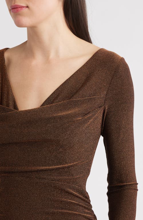 Black Halo Rafaela Long Sleeve Glitter Knit Gown In Brown