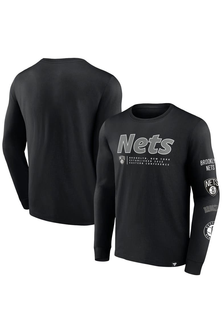 Men's Fanatics Branded Black Brooklyn Nets Baseline Long Sleeve T-Shirt, Alternate, color, Black