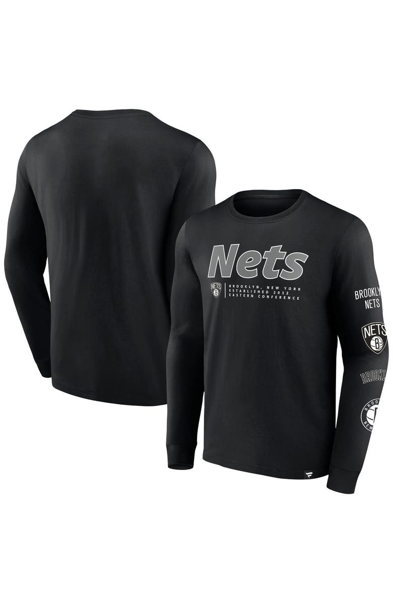 FANATICS Men's Fanatics Branded Black Brooklyn Nets Baseline Long Sleeve T-Shirt, Alternate, color, Black