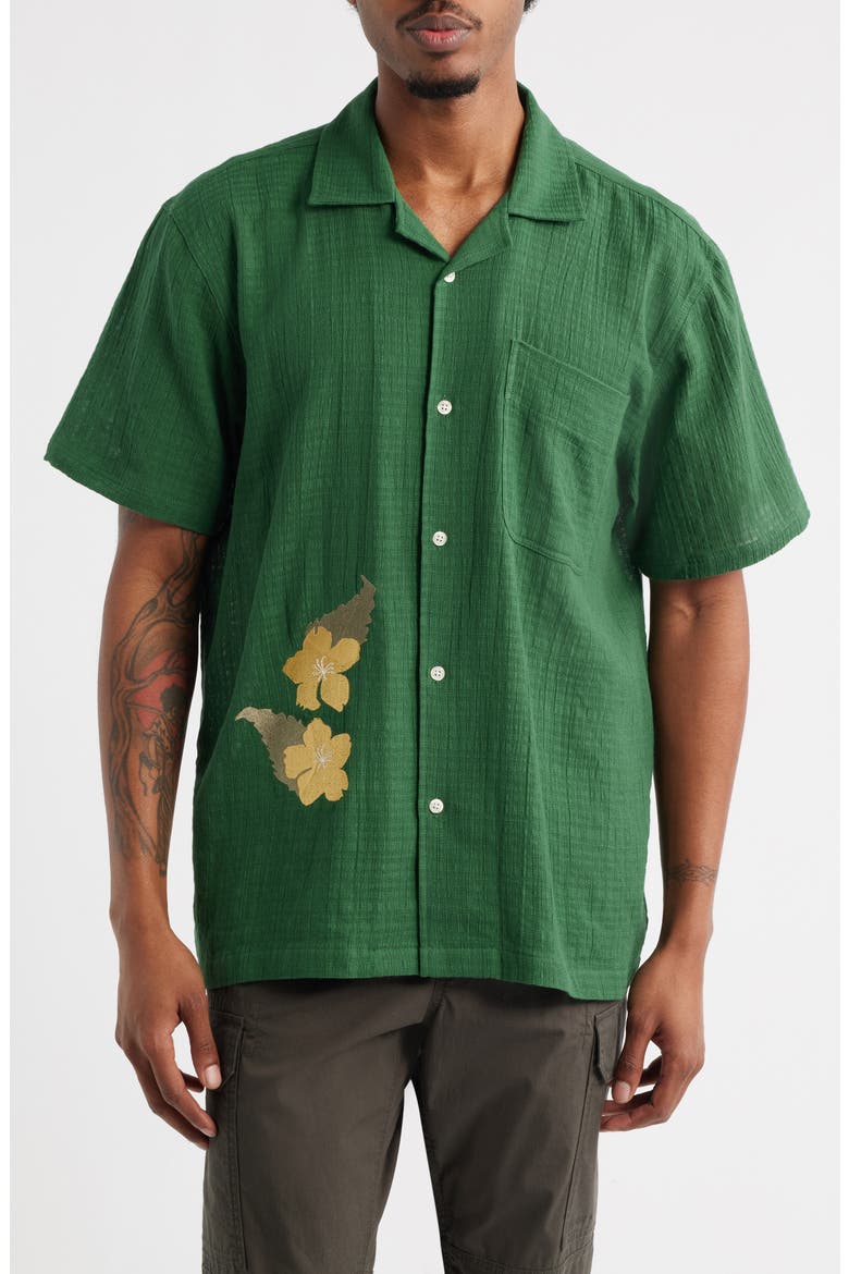 Ramus Floral Embroidered Camp Shirt, Main, color, DARK GREEN
